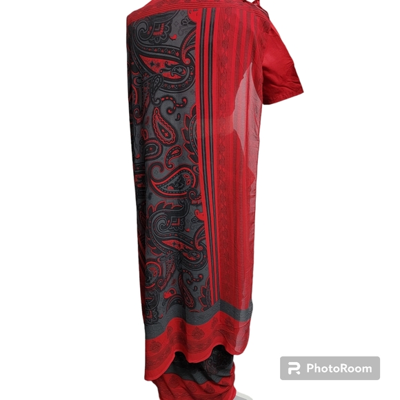 Gray/grey, red, black polyester saree/sari with paisley print - Picture 3 of 17